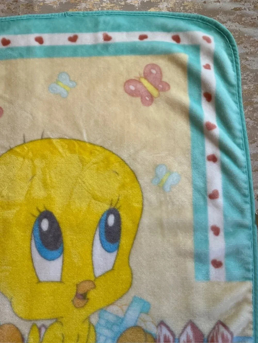 Vintage 2001 Baby Tweety Bird Looney Tunes Crib Blanket Plush Infant 28x42 Y2K